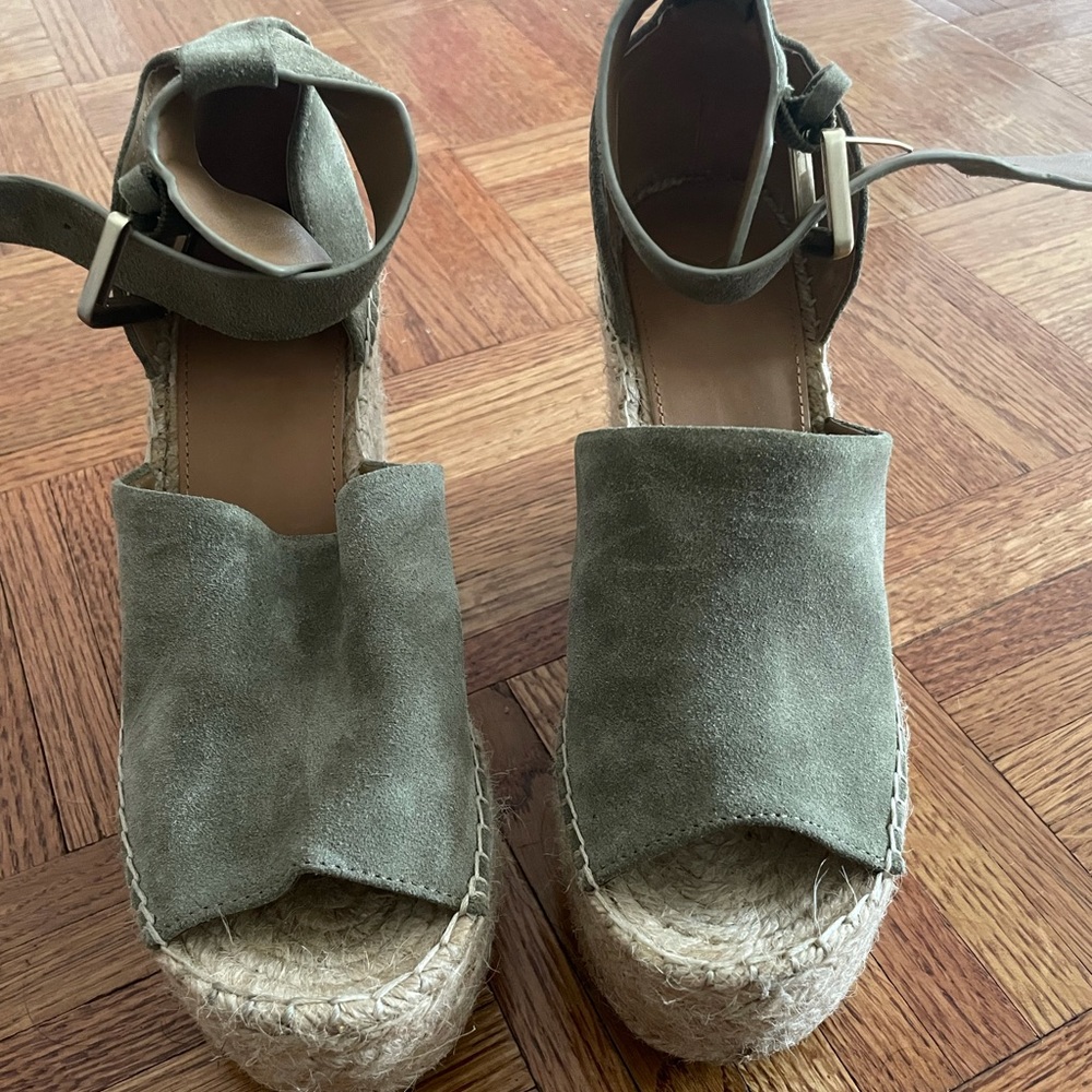 Marc Fisher olive suede espadrilles